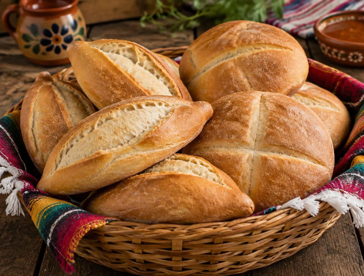 Canasta con bolillos y teleras